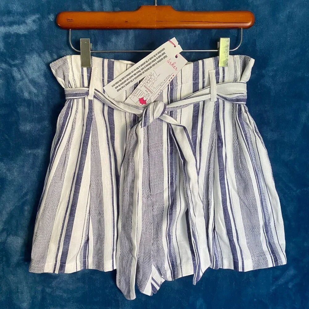 New size 10 Parker Kirby Aquarius shorts blue/white striped tie high waist $148‎